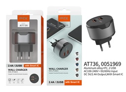 [0051969] AT736 黑+ 枪色家用充电器2USB 5V  2.4A  